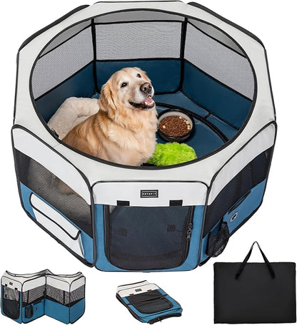 PETSFIT 45.5" Dog Playpen Indoor/Outdoor-Jump-Proof 28.5" Height with Removable Waterproof Mat &amp; Zippered Roof | RV, Camping, Travel Dog Pen | Whelping &amp; Cat Observation Space(45.5"L x 45.5"W x 28.5H)