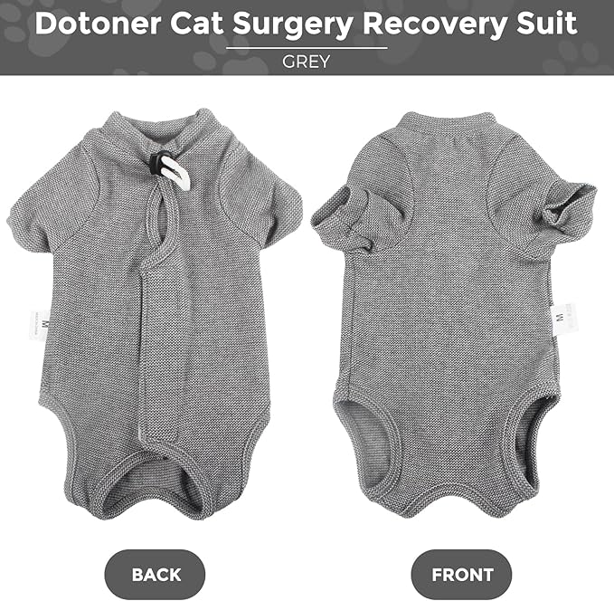 Dotoner Cat Surgery Recovery Suit for Female Male Anti-Licking Pet Surgical Pajamas Long Sleeve Prevent Shedding Cat Spay Recovery Suit&amp;E Collar Alternative Bodysuit for Cats