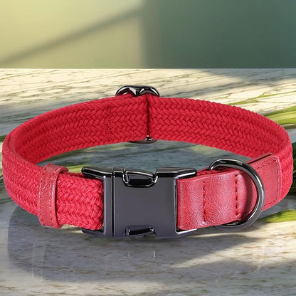 PET ARTIST Soft Cotton Dog Collar for Medium Dogs in Glamorous Red, Simple Dog Collar with Quick Release Metal Buckle &amp; D Ring, M Size (13-21")