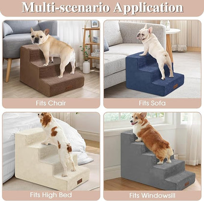 GGIB Non-Slip Pet Stairs for Small Dogs &amp; Cats - 4-Step, Removable Washable Cover, Light Grey, 17" H
