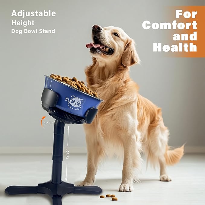 Adjustable Elevated Dog Bowl Stand with Non-Slip Base - 3 Height &amp; Tilt Settings, Fits 14-24.5cm Bowls, Raised Stainless Steel Dish for Large Breed, Medium &amp; Small Dogs, Cats