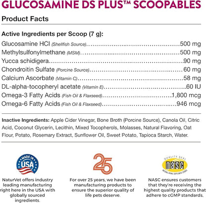 NaturVet Scoopables Dog Joint Supplement - Glucosamine DS Plus Level 2 Moderate Hip &amp; Joint Care for Dogs w/Chondroitin &amp; MSM - Hickory Smoked Bacon Flavored Pet Health Supplements | 11oz Bag