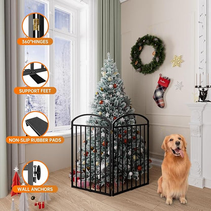 2 Panles Full Matel Freestanding Dog Gates with Door, 48"Extra Wide 36"Tall Free Standing Dog Pet Gate for Indoor &amp; Outdoor. Foldable Pet Fences for Doorways, House, Stairs, Porch, Deck, Yard