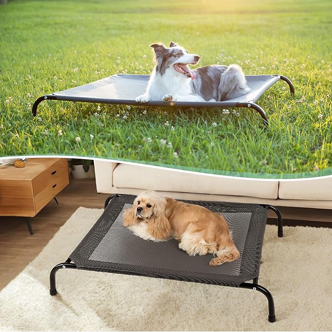 Cooling Elevated Dog Bed for Extra Large Dogs with Non-Slip Floor Protectors &amp; Breathable Mesh, XL Raised Indoor &amp; Outdoor Dog Cot Hammock, 54" L x 35.5" W x 8" Th, X-Large, Green