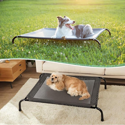 Cooling Elevated Dog Bed with Non-Slip Floor Protectors &amp; Breathable Mesh, Raised Indoor &amp; Outdoor Dog Cot Hammock, 34" L x 25" W x 8" Th, Small, Green