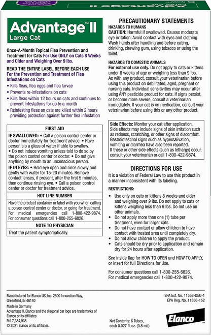 Advantage II Large Cat Vet-Recommended Flea Treatment &amp; Prevention | Cats Over 9 lbs. | 6-Month Supply
