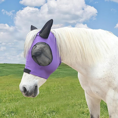 Stretchy Horse Fly Mask for Horses, Soft Lycra Equine Mesh Mask, Elasticity Horse Face Covering, Breathable&amp;UV Protection, Violet, Full