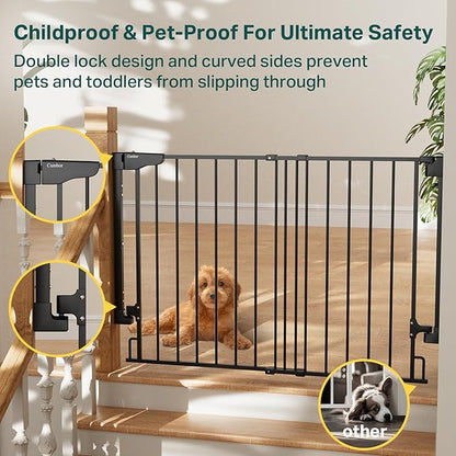 Cumbor 29.2-43" No Bottom Bar Baby Gate for Stairs, 2-in-1 Hardware Mounted Dog Gate Indoor, Wide Pet Gates for Doorway with Large Walk Thru Door, Child-Proof Gate for Top &amp; Bottom of Stairs(Black)