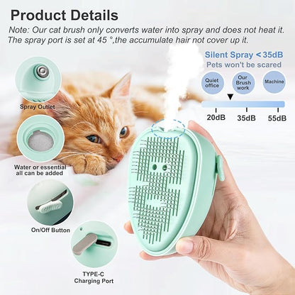 Cat Steam Brush for Shedding,Self Cleaning Cat Brush with Steam,Rechargeable Pet Steam Brush,Mist Brush Comb for Indoor Cats,Cat Hair Brush,Steamy Cat Brush for Short&amp;Long Haired Pets.(Green)