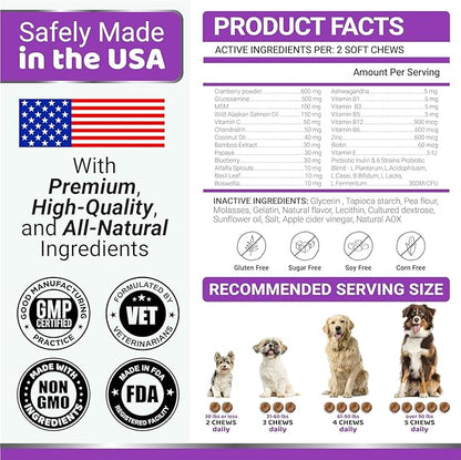 2-Pack Dog Multivitamin Chewable with Glucosamine - Dog Vitamins and Supplements - Senior &amp; Puppy Multivitamin for Dogs - Hip &amp; Joint Support - Immune Health, Skin, Heart, Digestion, Probiotics
