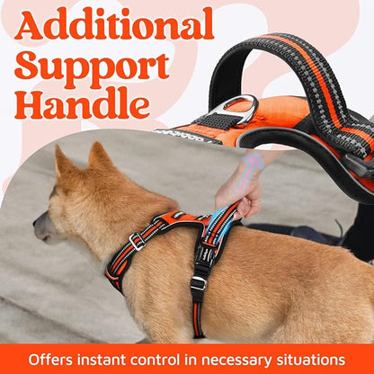 rabbitgoo Dog Harness for Large Dogs, No Pull Pet Vest with 3 Buckles, Adjustable Soft Padded Pet Harness with Easy Control Handle and Reflective Strips, Orange, L