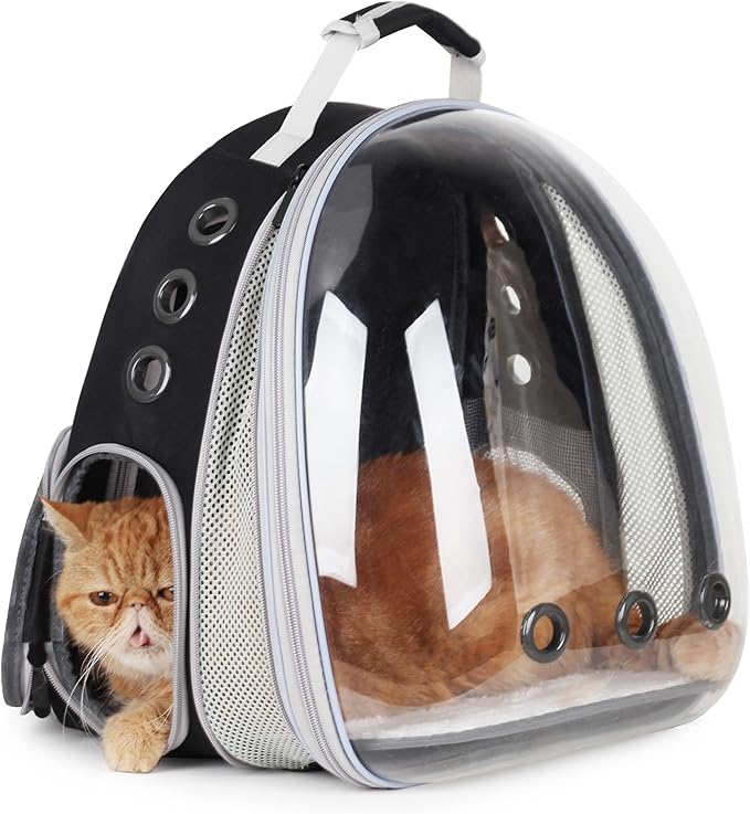 Lollimeow Cat Carrier Backpack, Bubble Expandable Backpack Carrier, Pets and Small Dogs,Airline-Approved, Designed for Travel, Hiking, Walking &amp; Outdoor Use (Front Expandable-Black)