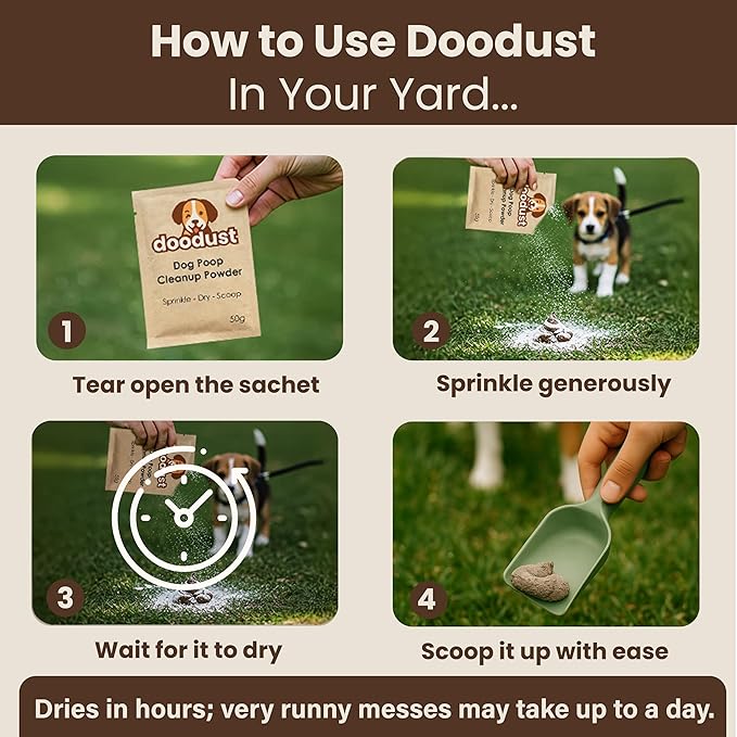 Doodust Dog Poop Clean Up Powder, Poop Hardener &amp; Yard Cleaner, Biodegradable, Pet-Safe, Stops Odor and Makes Pickup Easy