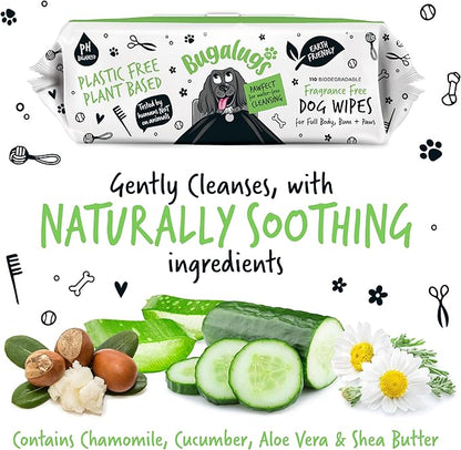 Dog Wipes, 100% Plastic Free Biodegradable pet Wipes for Full Body, Eye Wipes, Ear Wipes, Bum &amp; Paws. 110 Sensitive Dog Grooming Wipes for Dogs, Puppy &amp; cat Grooming (Fragrance Free)