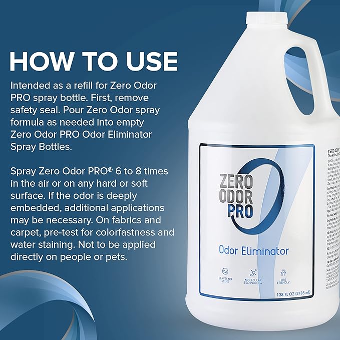 Zero Odor Pro - Commercial Strength Odor Eliminator &amp; Neutralizer, Air Freshener, Room Deodorizer - Strongest Odor Eliminator Trigger Spray, 128oz Refill