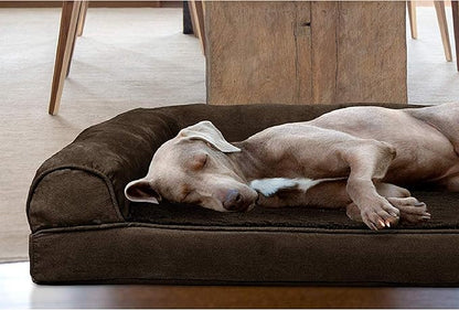 Furhaven Orthopedic Dog Bed for Large Dogs w/ Removable Bolsters &amp; Washable Cover, For Dogs Up to 125 lbs - Plush &amp; Suede Sofa - Espresso, Jumbo Plus/XXL
