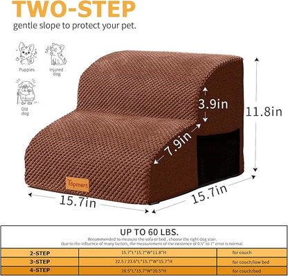 Topmart High Density Foam Pet Steps 2 Tiers,11.8" High,Non-Slip Dog Stairs &amp; Ramp,Soft Foam Dog Ladder,Best for Injured,Older Cats,Pets with Joint Pain,Suitable for Low Sofas,Stairs,Lower Place