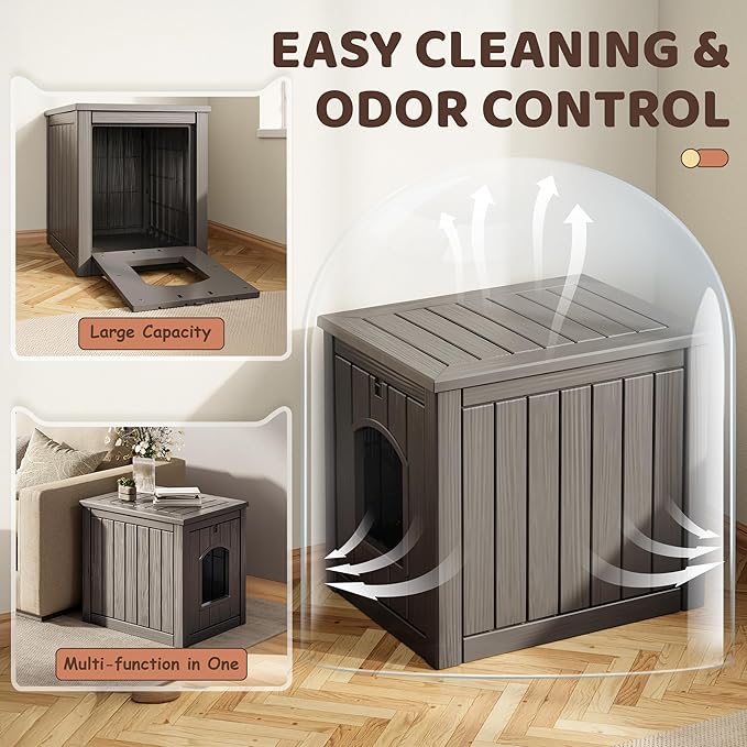 Outdoor &amp; Indoor Dog House for Weatherproof and Stylish Furniture, Insulated Dog House Outdoor, Multi - Use for Small and Medium Dogs (Grey, 22.8" L × 17.7" W × 21.7" H)