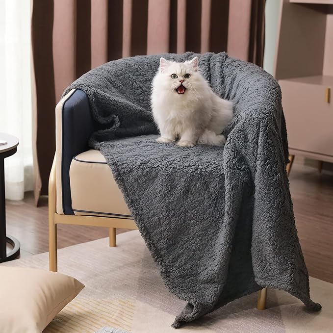 1 Pack 3 Calming Blankets Fluffy Premium Fleece Pet Blanket Soft Sherpa Throw for Dog Puppy Cat Grey Large (41" x31&