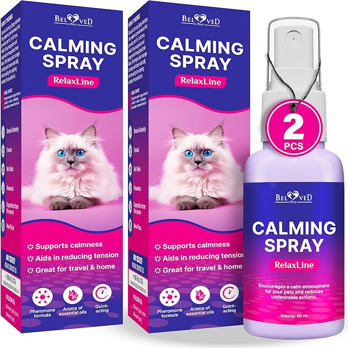 Calming Pheromone Spray &amp; Scratch Repellent for Cats - Reduces Scratching Furniture, Pee - During Travel, Fireworks, Thunder, Vet Zone - Helps with Stress, Fighting, Hiding (100 ml (2 pack))
