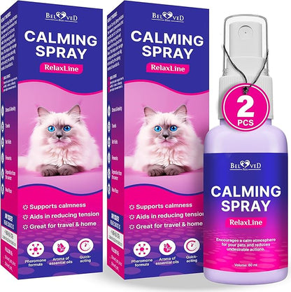 Calming Pheromone Spray &amp; Scratch Repellent for Cats - Reduces Scratching Furniture, Pee - During Travel, Fireworks, Thunder, Vet Zone - Helps with Stress, Fighting, Hiding (100 ml (2 pack))