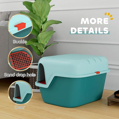 PawHut Cat Litter Box with Lid, Covered Kitty Litter Box Enclosure with Scoop, Openable &amp; Lockable Cover, Easy to Clean, Green