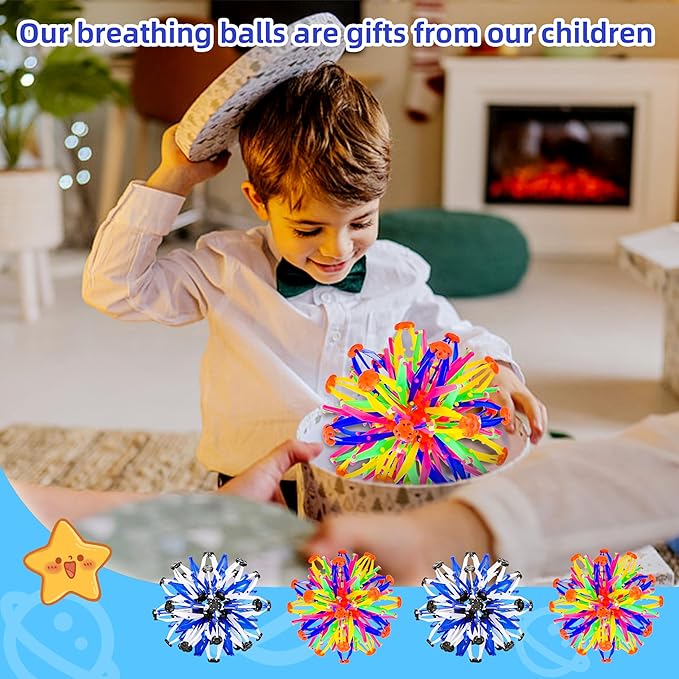 2Pcs Colorful Sphere Expandable Breathing Balls Fidget Toy-Great Anxiety Stress Reliever,Collapsible Expanding Magic Ball Toys for Kids &amp; Adults Mindfulness Meditation Practices , Yoga -ADHD