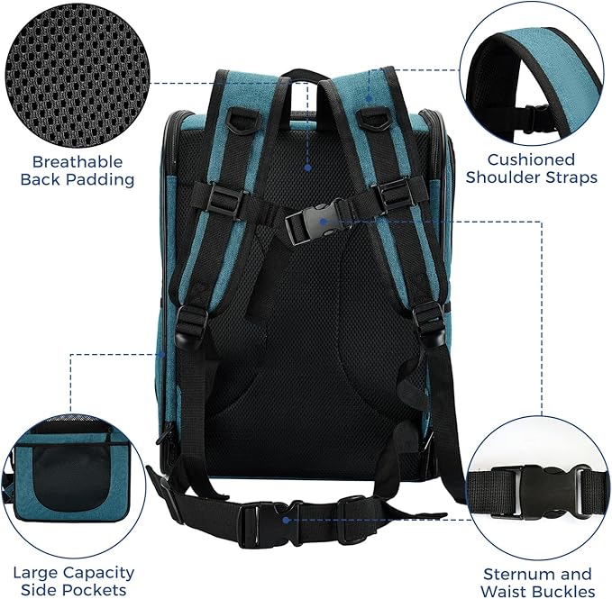 Apollo Walker Dog &amp; Cat Carrier Backpack for 4-15lb Pets - Ventilated Safe Design with Padded Back Support, Breathable Mesh Pet Backpack for Hiking, Travel, Outdoor (Teal)