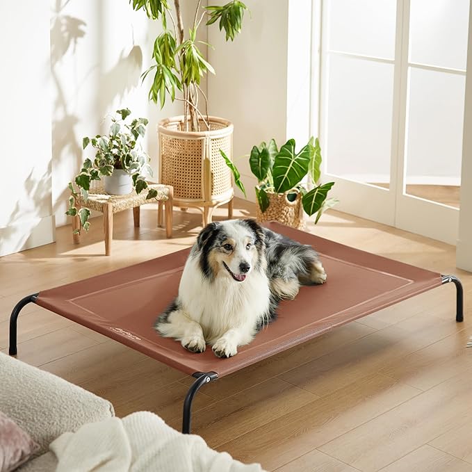 Bedsure Outdoor Elevated XL Dog Bed, Portable Indoor &amp; Outdoor Cooling Raised Cot Pet Hammock Bed with Skid-Resistant Feet, Frame with Breathable Mesh, Terracotta, 54 inches