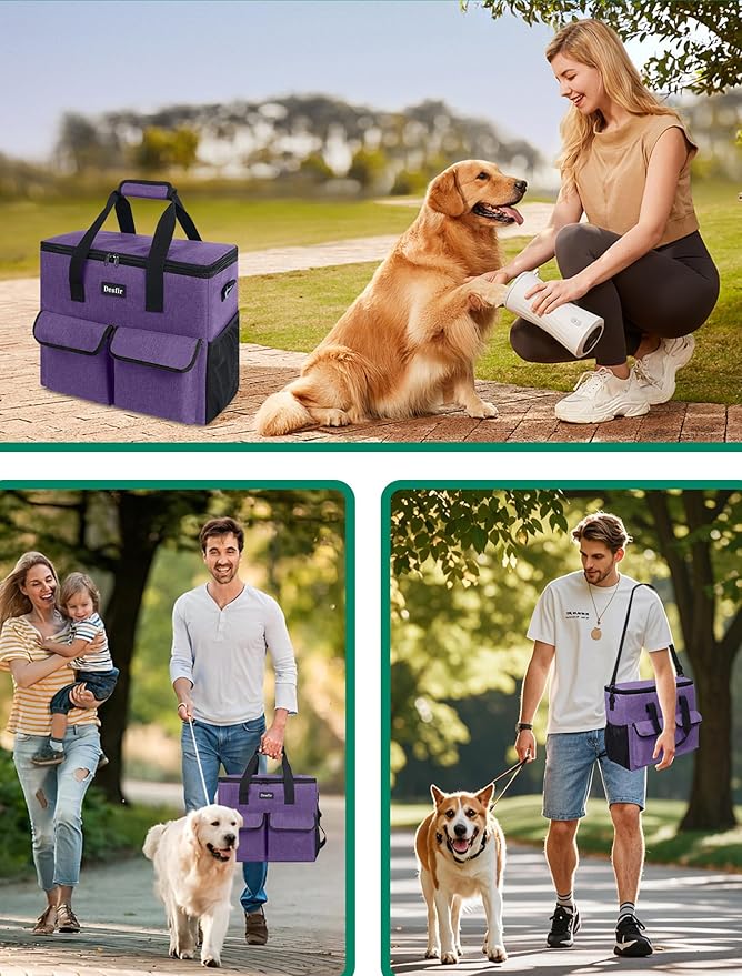Large Pet Travel Bag Organizer - Dog &amp; Cat Tote with Food Containers, Bowls, Feeding Mat, Perfect for Camping, Hiking (Multi-Pocket Design)