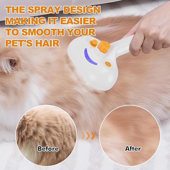 Pet Steam Brush for Cats and Dogs, 4-in-1 Spray Hair Removal Comb, Cat Brush for Shedding and Grooming for Long &amp; Short Haired Pets