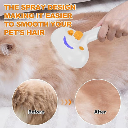Pet Steam Brush for Cats and Dogs, 4-in-1 Spray Hair Removal Comb, Cat Brush for Shedding and Grooming for Long &amp; Short Haired Pets