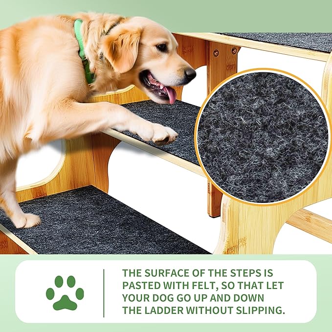 Dog Stairs for Large/Oldder Dogs,4 Steps Bamboo Wooden Pet Ramp for High Beds, Cars &amp; Couch Sofa - Supports Dog Up to 160 LB,20-inches High