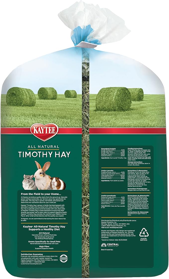 Kaytee All Natural Timothy Hay for Guinea Pigs, Rabbits &amp; Other Small Animals, 6 Pound