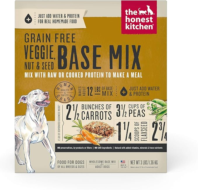 The Honest Kitchen Human Grade Dehydrated Grain Free Veggie, Nut &amp; Seed Base Mix for Dogs 3 lb - Kindly
