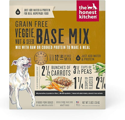 The Honest Kitchen Human Grade Dehydrated Grain Free Veggie, Nut &amp; Seed Base Mix for Dogs 3 lb - Kindly