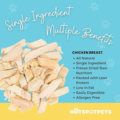 hotspot pets Freeze Dried Chicken Treats for Cats &amp; Dogs -1LB Big Bag- Made in USA - Single Ingredient - Resealable Bag, All Natural Grain-Free (Chicken Breast)- Perfect for Training, Topper or Snack