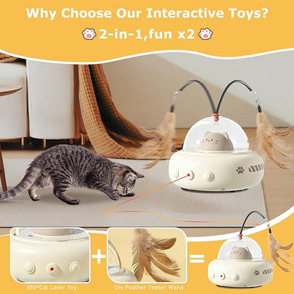 hooroor 2-in-1 UFO Laser Cat Toy – Automatic Motion with Feather, Rechargeable Smart Sensor Interactive Toy for Indoor Cats &amp; Dogs, Fun Exercise &amp; Play, Perfect Pet Gift