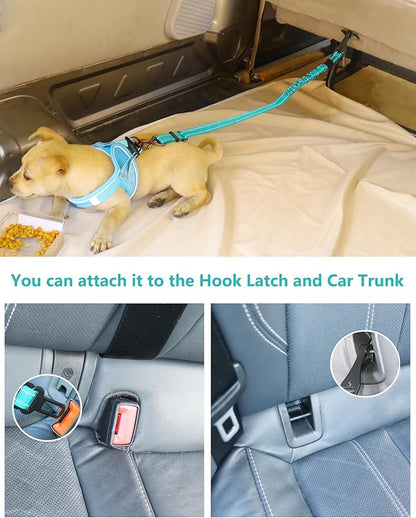AUBELL Dog Seat Belt for Car,Updated 3-in-1 Adjustable Reflective Bungee Heavy Duty Dog Car Harness Tether with Clip Hook Latch &amp; Buckle,Swivel Zinc Alloy Carabiner,Teal