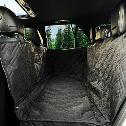 Bulldogology Dog Car Seat Cover with Mesh &amp; Zippers Waterproof Heavy Duty Dog Hammock Backseat Protector from Dog Hair, Muddy Paws, Scratches - Pet Car Seat Cover for Cars Trucks SUVs (Large, Black)