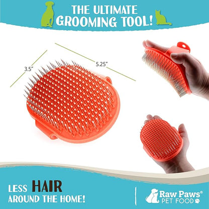 Raw Paws Grooming Brush, 1 ct - Hand-Held Rubber Tipped Pin Brush for Dogs &amp; Cats - Deshedding Dogs with Short Hair &amp; Long Hair - Dog Grooming