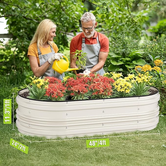 WORKPRO 4x2x1ft Galvanized Raised Garden Bed Set, Rust &amp; Corrosion Protection, Easy Assembly, Safe Edge, Ideal for Vegetables &amp; Flowers, White