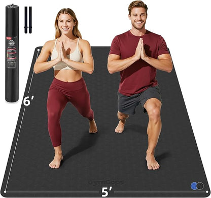 Extra Large Yoga Mat - 72"x35", 72"x48", 78"x57" - Wide TPE Exercise Mat for Home, Stretching, Couples &amp; Family Workouts - 6-12mm Thick, Non-Slip &amp; Waterproof - with Carry Bag and Straps