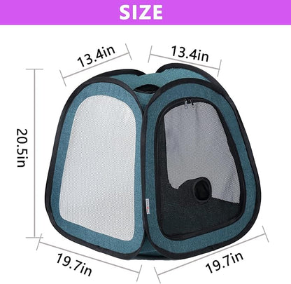 PetDogCatDrying Box Waterproof Anti-Hair Flying Portable Cat Cage Kennel Portable Foldable Cat Drying Room Pet Dry Room Pet HairDryerClean Grooming House Dryer Cage for Cats/Dogs (Trapezoid Blue)