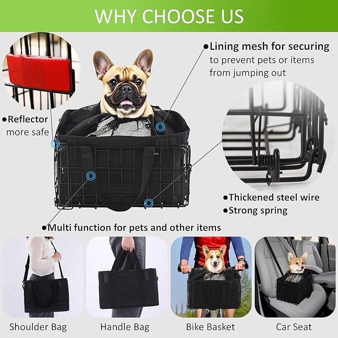 Large Dog Bike Basket with Removable Liner Bag, Portable Rear Bike Basket Carrier for Travel, Waterproof Bike Storage Suit for Front/Rear/Side of Bicycle, Ebike Accessoriest for Pets, Fruit &amp; Grocery