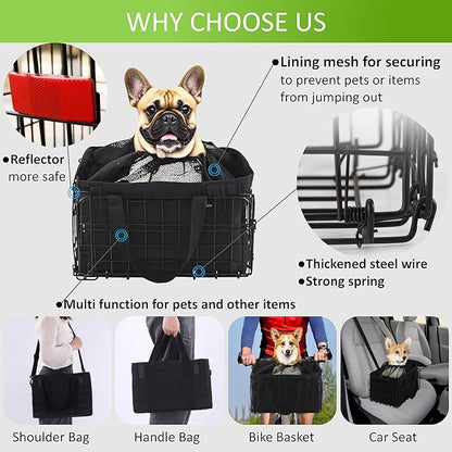 Large Dog Bike Basket with Removable Liner Bag, Portable Rear Bike Basket Carrier for Travel, Waterproof Bike Storage Suit for Front/Rear/Side of Bicycle, Ebike Accessoriest for Pets, Fruit &amp; Grocery