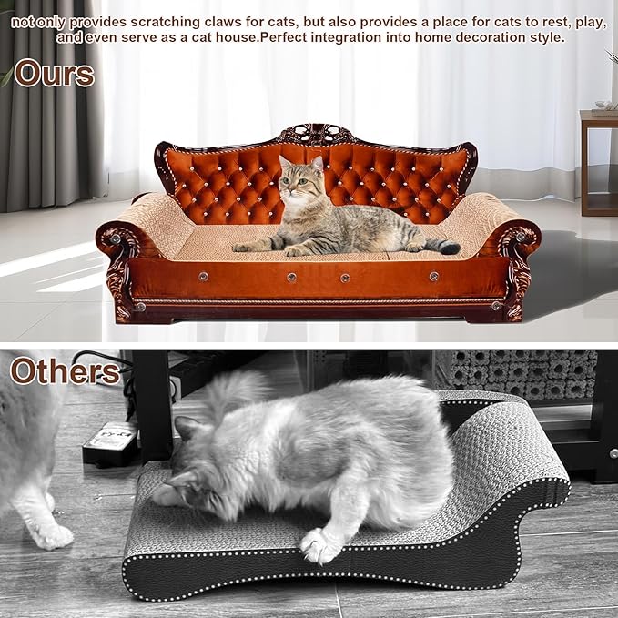 Sofa-Shaped Cat Scratching Couch &amp; Lounge Bed - Thick Cardboard Cat Scratcher Pad (27.6" L x 12.4" W x 11.8" H)