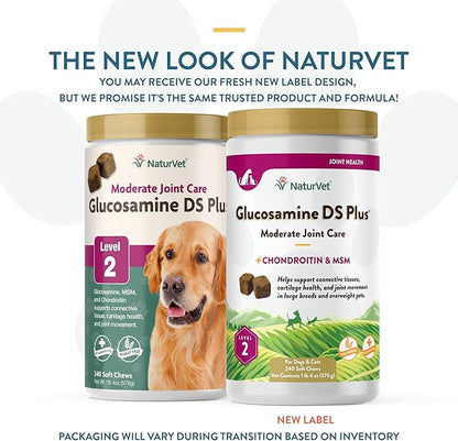 NaturVet – Glucosamine DS Plus - Level 2 Moderate Care – Supports Healthy Hip &amp; Joint Function – Enhanced with Glucosamine, MSM &amp; Chondroitin – for Dogs &amp; Cats – 240 Soft Chews