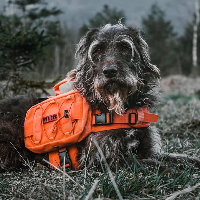 OneTigris Dog Backpack for Medium &amp; Large Dogs, Mammoth Nylon Dog Pack Tactical Backpack Harness with Side Pockets for Hiking Walking Training Running