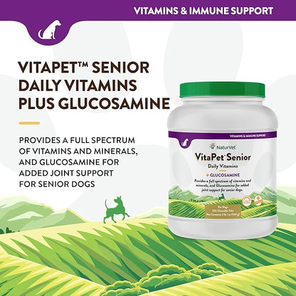NaturVet –VitaPet Senior Daily Vitamins for Senior Dogs – Plus Glucosamine – Full Spectrum of Vitamins &amp; Minerals – Enhanced with Glucosamine for Added Joint Support – 365 Time Release Tablets